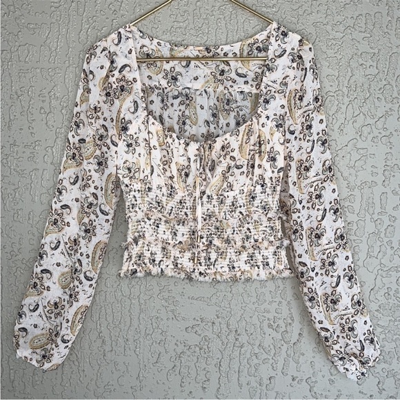 Free People Long Sleeve Tiered Smocked Bodice Floral Paisley Print Lolita Top - Picture 3 of 12